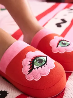 Pantoffels*Eleanor Bowmer rode/roze muiltjes met oog borduursel