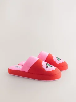 Pantoffels*Eleanor Bowmer rode/roze muiltjes met oog borduursel