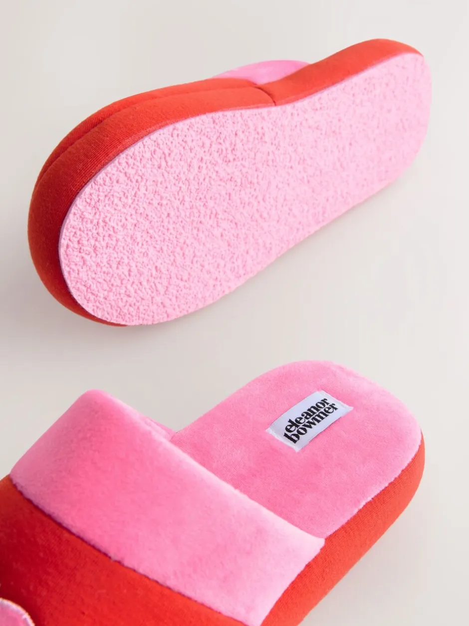 Pantoffels*Eleanor Bowmer rode/roze muiltjes met oog borduursel