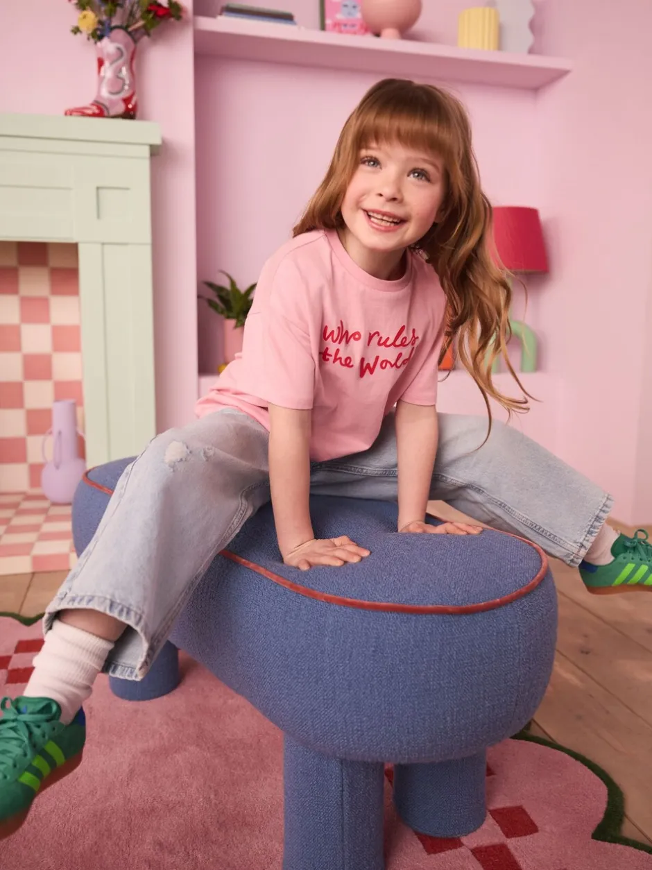 T-Shirts|Eleanor Bowmer roze 'Who Rules the World' 100% katoenen T-shirt voor kinderen