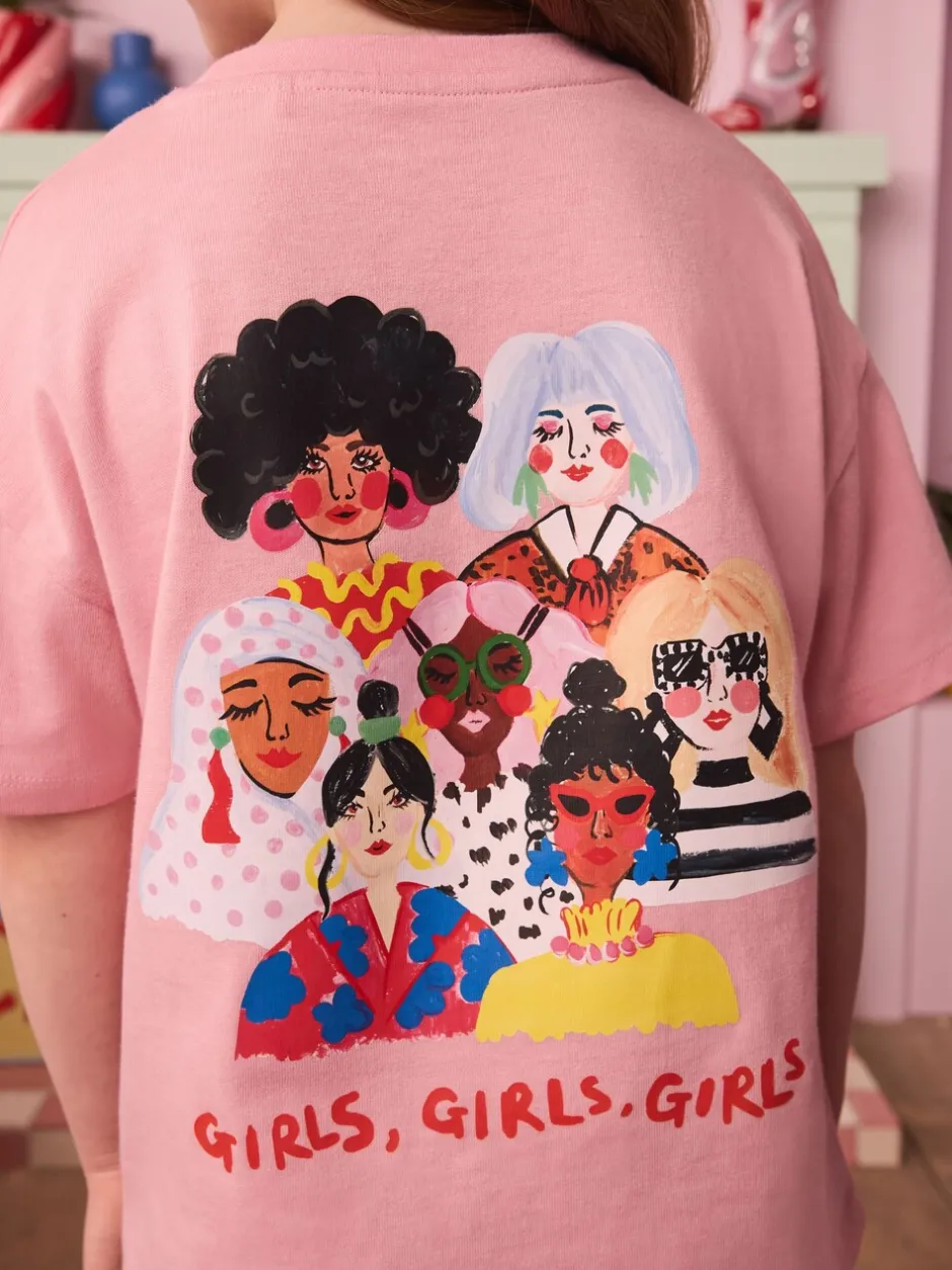 T-Shirts|Eleanor Bowmer roze 'Who Rules the World' 100% katoenen T-shirt voor kinderen