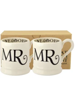 Mokken En Koppen*Emma Bridgewater Set of 2 Black Toast Mr & Mr 1/2 Pint Mugs Boxed