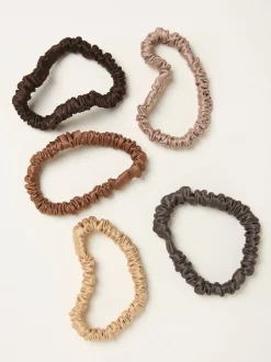 Mutsen, Handschoenen En Sjaals|Haaraccessoires|Fat Face FatFace 5 Pack Plain Satin Scrunchies