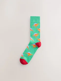 Sokken|Sokken*Next Fel rood/blauw/oranje dinosaurus - Set van 8 sokken met patroon