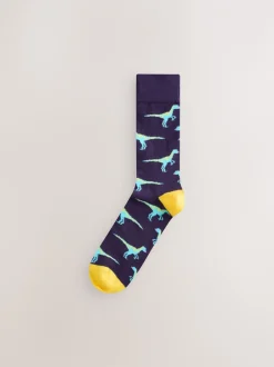 Sokken|Sokken*Next Fel rood/blauw/oranje dinosaurus - Set van 8 sokken met patroon