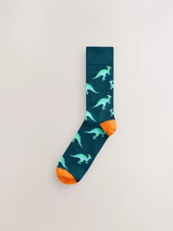 Sokken|Sokken*Next Fel rood/blauw/oranje dinosaurus - Set van 8 sokken met patroon