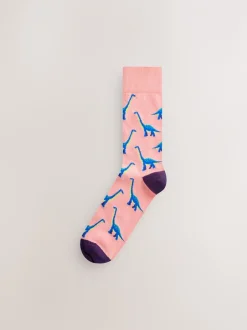 Sokken|Sokken*Next Fel rood/blauw/oranje dinosaurus - Set van 8 sokken met patroon