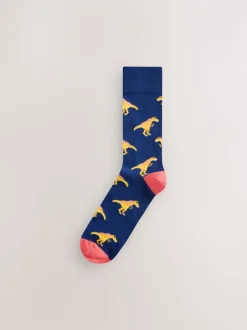 Sokken|Sokken*Next Fel rood/blauw/oranje dinosaurus - Set van 8 sokken met patroon
