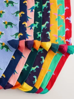 Sokken|Sokken*Next Fel rood/blauw/oranje dinosaurus - Set van 8 sokken met patroon