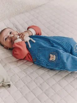 Rompertjes En Tuinbroeken*Next - Babyset van denim bretelbroeken en bodysuit (0 mnd - 2 jr) Felgekleurde streep met figuurtjes