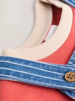 Rompertjes En Tuinbroeken*Next - Babyset van denim bretelbroeken en bodysuit (0 mnd - 2 jr) Felgekleurde streep met figuurtjes