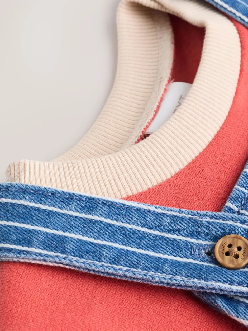 Rompertjes En Tuinbroeken*Next - Babyset van denim bretelbroeken en bodysuit (0 mnd - 2 jr) Felgekleurde streep met figuurtjes