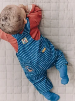 Rompertjes En Tuinbroeken*Next - Babyset van denim bretelbroeken en bodysuit (0 mnd - 2 jr) Felgekleurde streep met figuurtjes