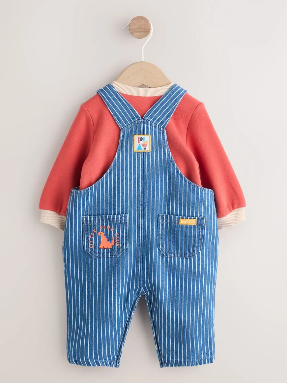 Rompertjes En Tuinbroeken*Next - Babyset van denim bretelbroeken en bodysuit (0 mnd - 2 jr) Felgekleurde streep met figuurtjes