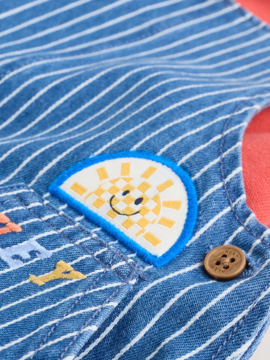 Rompertjes En Tuinbroeken*Next - Babyset van denim bretelbroeken en bodysuit (0 mnd - 2 jr) Felgekleurde streep met figuurtjes