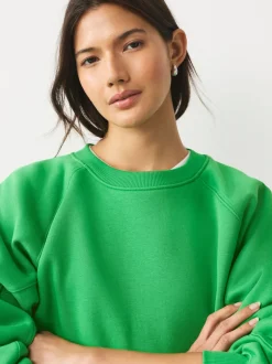 Hoody's En Sweatshirts*Next - Relaxed Fit Heavyweight Regular Crew Neck Sweatshirt Felgroen