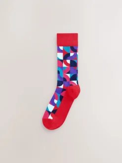 Sokken|Sokken*Next Felrood/Groen geometrisch - Set van 8 sokken met patroon