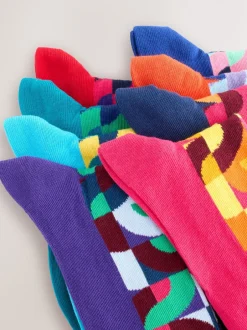Sokken|Sokken*Next Felrood/Groen geometrisch - Set van 8 sokken met patroon