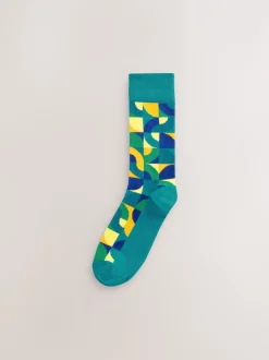 Sokken|Sokken*Next Felrood/Groen geometrisch - Set van 8 sokken met patroon