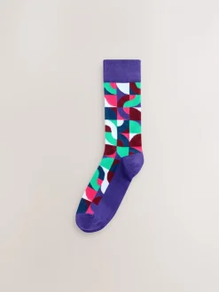 Sokken|Sokken*Next Felrood/Groen geometrisch - Set van 8 sokken met patroon