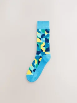 Sokken|Sokken*Next Felrood/Groen geometrisch - Set van 8 sokken met patroon