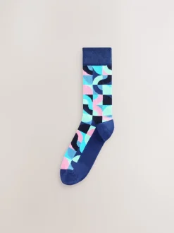 Sokken|Sokken*Next Felrood/Groen geometrisch - Set van 8 sokken met patroon