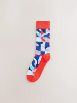 Sokken|Sokken*Next Felrood/Groen geometrisch - Set van 8 sokken met patroon