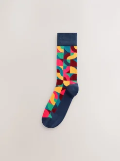 Sokken|Sokken*Next Felrood/Groen geometrisch - Set van 8 sokken met patroon