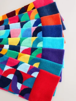 Sokken|Sokken*Next Felrood/Groen geometrisch - Set van 8 sokken met patroon