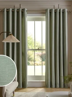 Gordijnen|Gordijnen|Next Fine Chenille Eyelet Curtains Grijs-groen