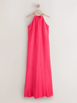 Gelegenheidskleding*Next - Bridesmaids Satin Halterneck Maxi Dress Framboosroze