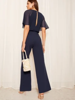 Jumpsuits En Playsuits*Friends Like These Chiffon Flutter Sleeve Scuba Jumpsuit