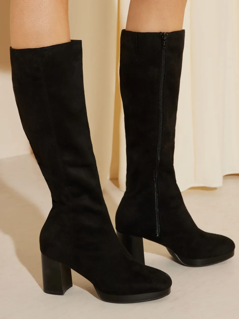 Ruimvallend En Extraruimvallend|Boots*Friends Like These Platform Block Heel Knee High Faux Suede Long Boots