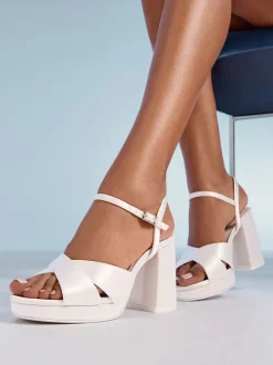 Gelegenheidskleding|Friends Like These Satin Mid Block Heel Cross Strap Platform Bridal Sandals
