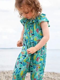 Tuinbroeken|Frugi Blue Maris Playsuit Dungarees
