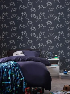 Behang*Next Gamer Doodle 10M Wallpaper Blauw