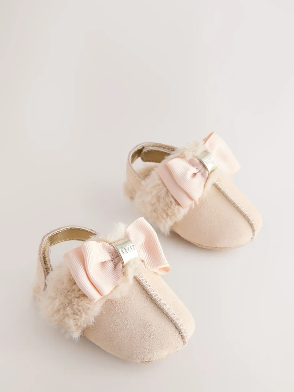 Gelegenheidskleding|Baker by Ted Baker - gewatteerde muiltjes met imitatiebont voor babymeisjes Gebroken wit