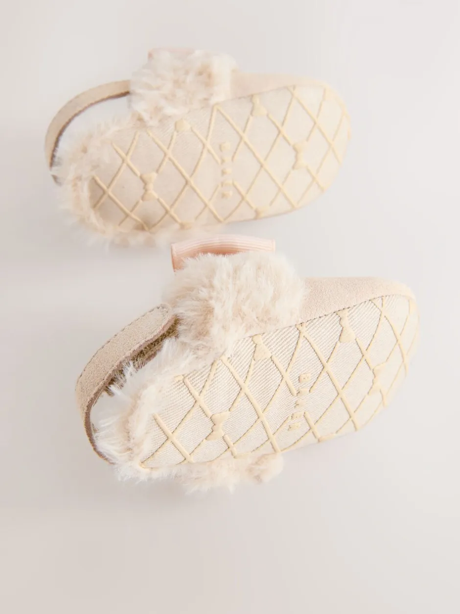 Gelegenheidskleding|Baker by Ted Baker - gewatteerde muiltjes met imitatiebont voor babymeisjes Gebroken wit