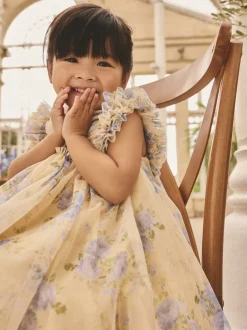 Jurken|Jurken*Next - Ruffle Shoulder Mesh Dress (3mths-7yrs) Geel