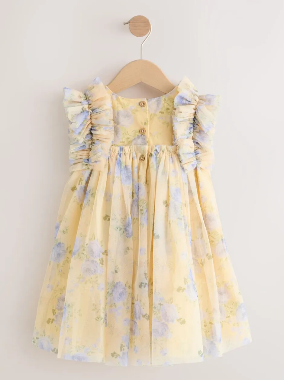 Jurken|Jurken*Next - Ruffle Shoulder Mesh Dress (3mths-7yrs) Geel
