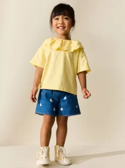 T-Shirts*Next - Short Sleeve Broderie Collar Top (3mths-7yrs) Geel