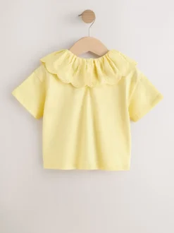 T-Shirts*Next - Short Sleeve Broderie Collar Top (3mths-7yrs) Geel