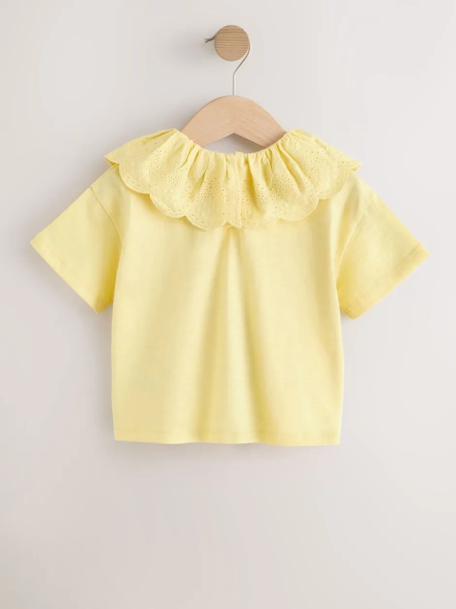 T-Shirts*Next - Short Sleeve Broderie Collar Top (3mths-7yrs) Geel