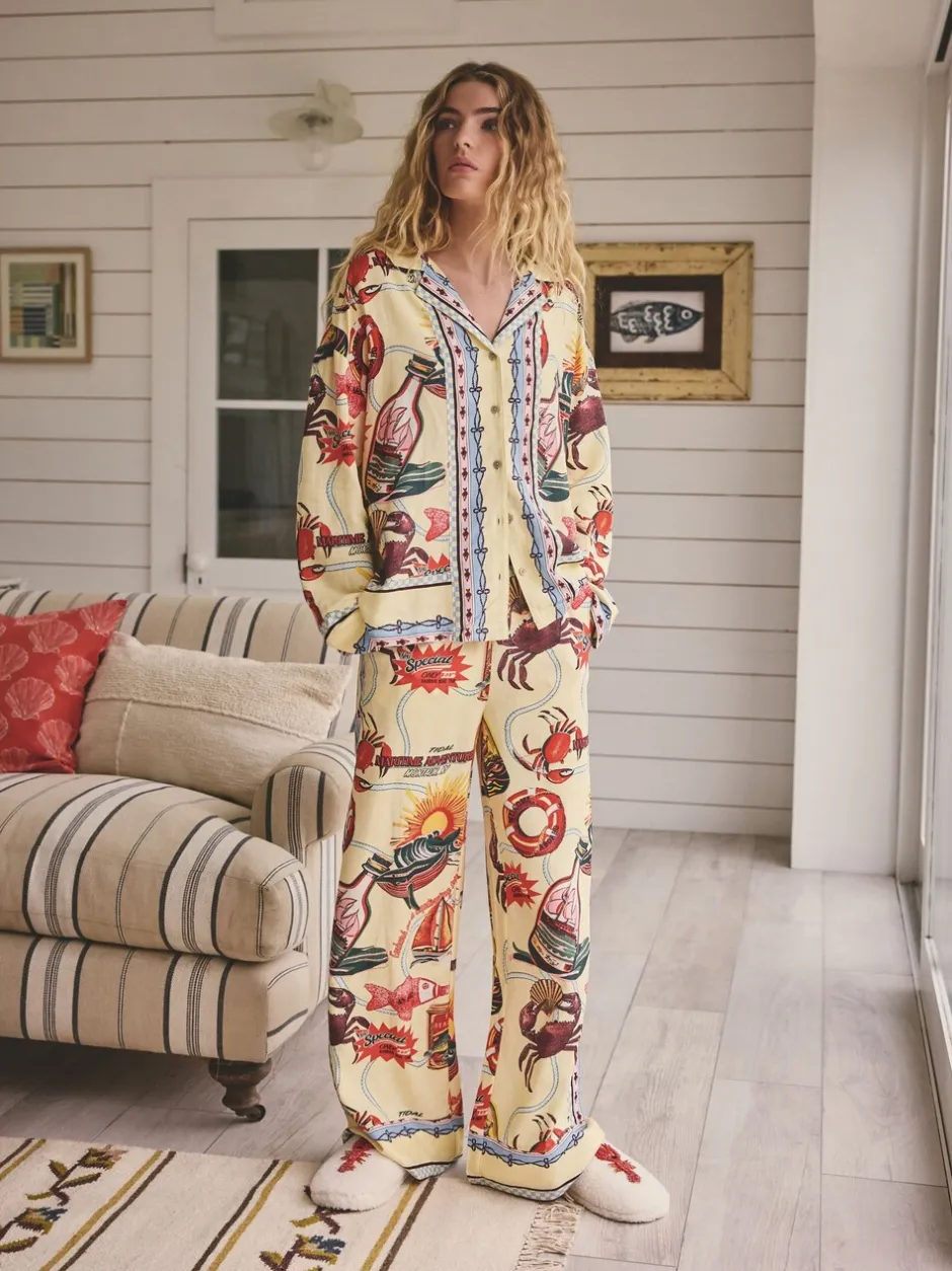 Pyjama's|Loungewear*Next Geel - Viscose/Linen Blend Button Through Pyjamas