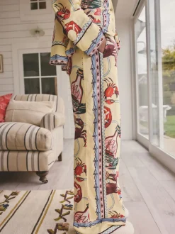 Pyjama's|Loungewear*Next Geel - Viscose/Linen Blend Button Through Pyjamas