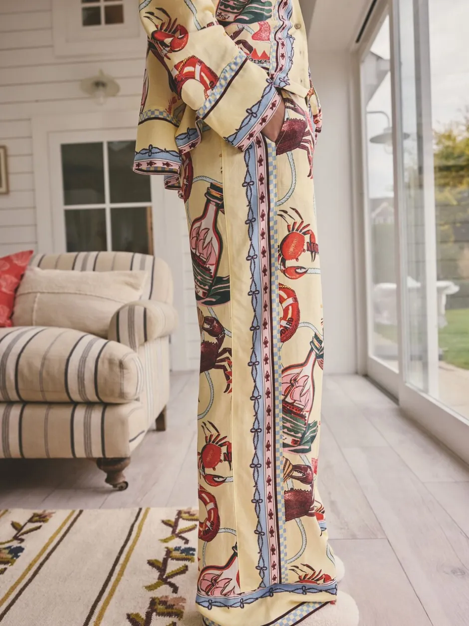Pyjama's|Loungewear*Next Geel - Viscose/Linen Blend Button Through Pyjamas