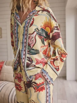 Pyjama's|Loungewear*Next Geel - Viscose/Linen Blend Button Through Pyjamas