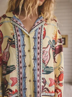 Pyjama's|Loungewear*Next Geel - Viscose/Linen Blend Button Through Pyjamas