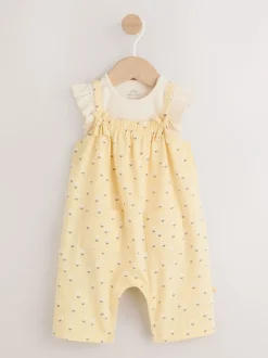 Rompertjes En Tuinbroeken|Tuinbroeken|Next - Babyjersey bretelbroeken en Bodysuits Set van 2 stuks (0maanden -3jaar) Geel ditsy