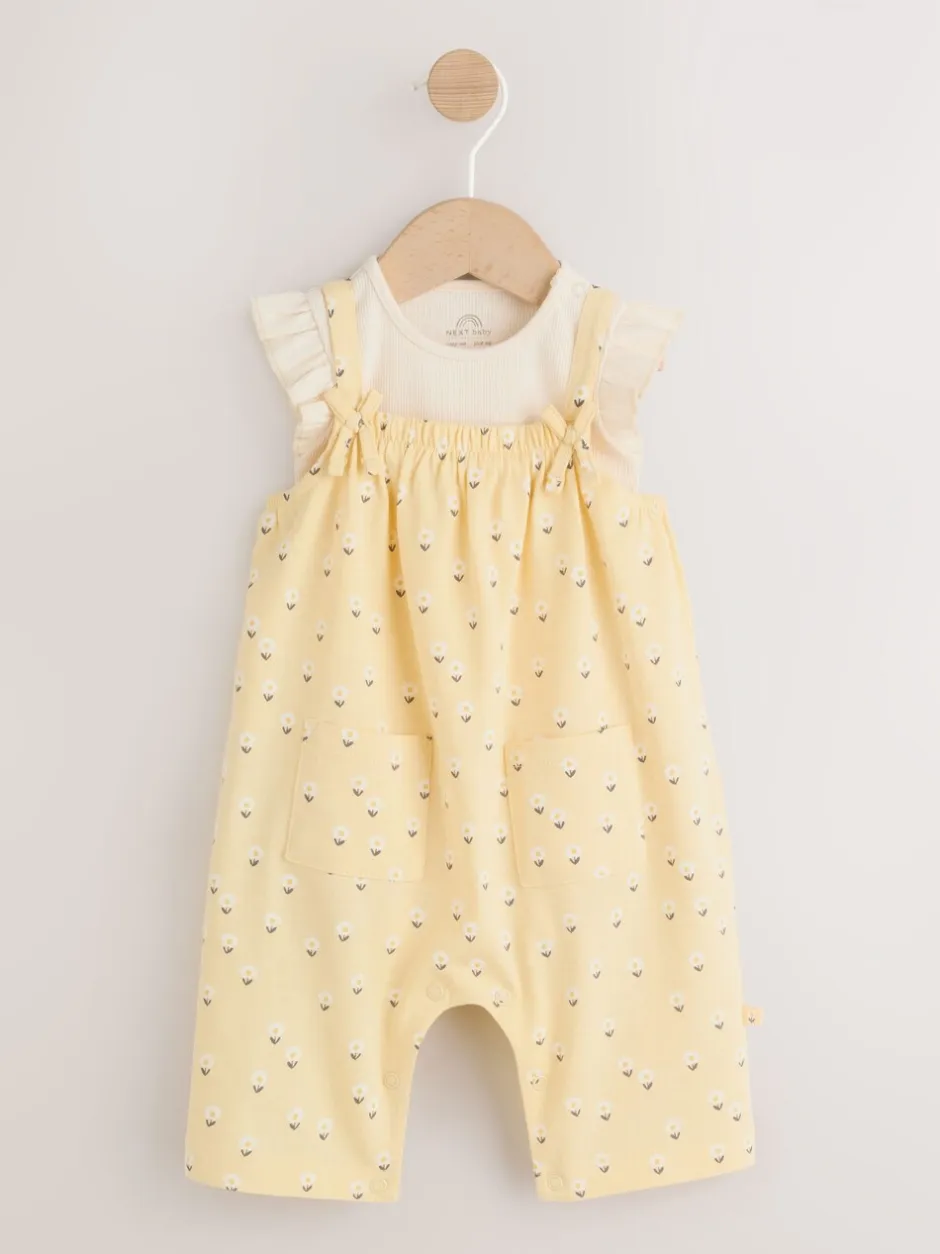 Rompertjes En Tuinbroeken|Tuinbroeken|Next - Babyjersey bretelbroeken en Bodysuits Set van 2 stuks (0maanden -3jaar) Geel ditsy
